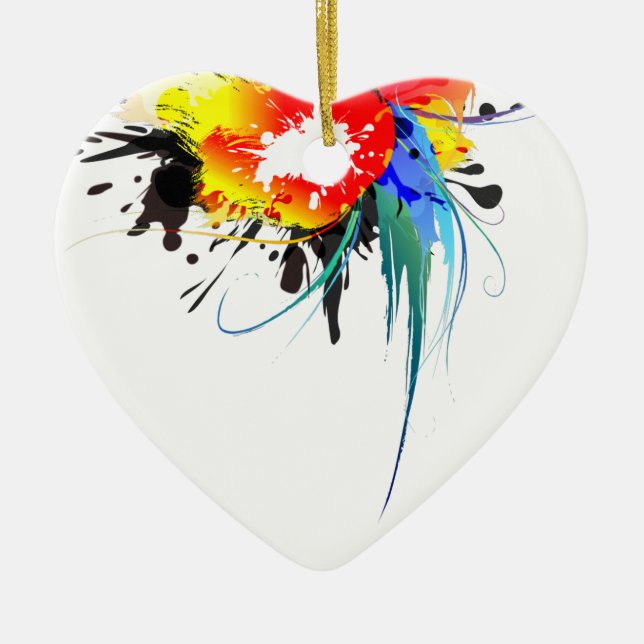 Abstrakter Wild Parrot Paint-Spritzer Keramik Ornament (Vorne)