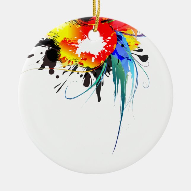 Abstrakter Wild Parrot Paint-Spritzer Keramikornament (Vorne)