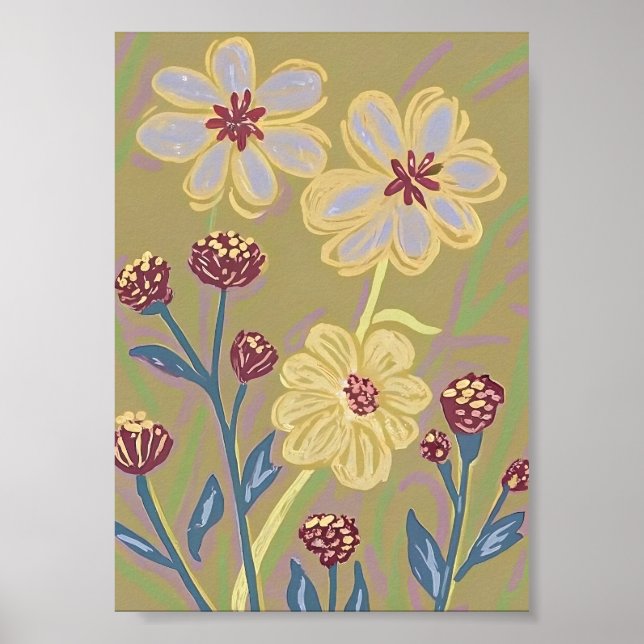 Abstrakter Wildblumen-Kunstdruck Poster (Vorne)
