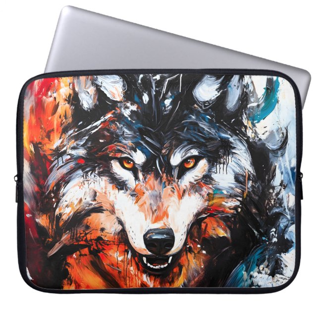 Abstrakter wilder Geistwolf Laptopschutzhülle (Vorderseite)