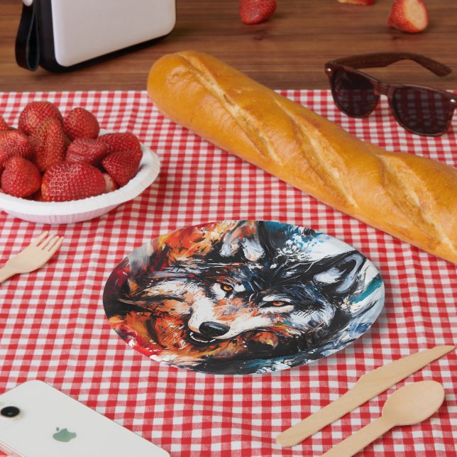 Abstrakter wilder Geistwolf Pappteller (Picknick)
