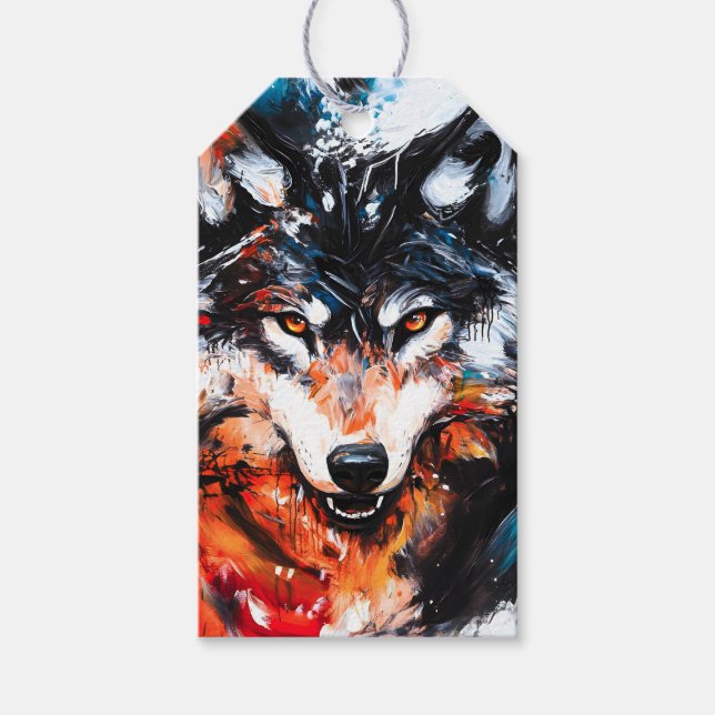 Abstrakter wilder Wolf-Geist Geschenkanhänger (Vorderseite)