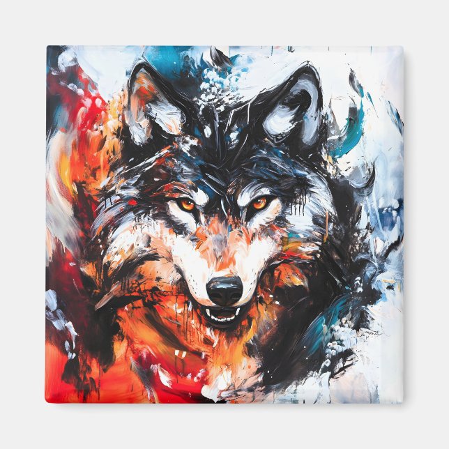 Abstrakter wilder Wolf-Geist Magnet (Vorne)