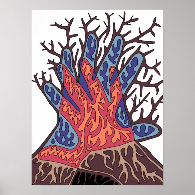 Abstrakter Winterbaum voller Feuer und Wasser Poster (Vorne)