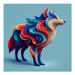 Abstrakter Wolf in mehreren Farben Poster