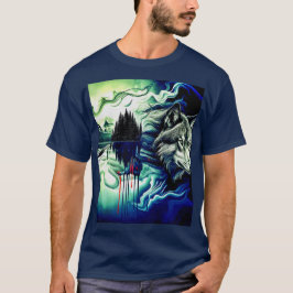 Abstrakter Wolf und Holz T-Shirt