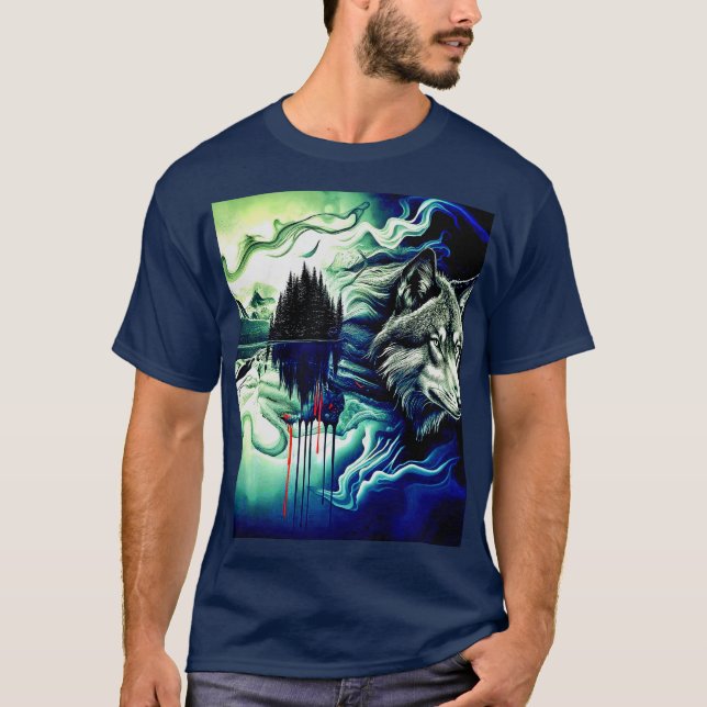 Abstrakter Wolf und Holz T-Shirt (Vorderseite)