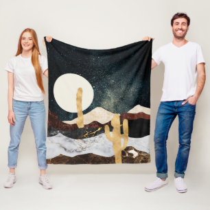 Abstrakter Wüstennächteloch mit Goldener Kaktus Fleecedecke