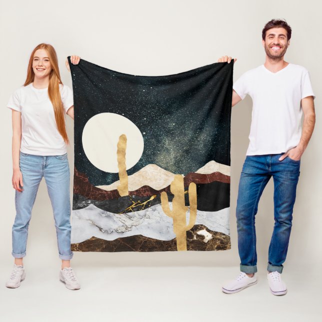 Abstrakter Wüstennächteloch mit Goldener Kaktus Fleecedecke (Beispiel)