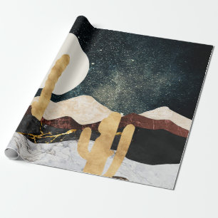 Abstrakter Wüstennächteloch mit Goldener Kaktus Geschenkpapier