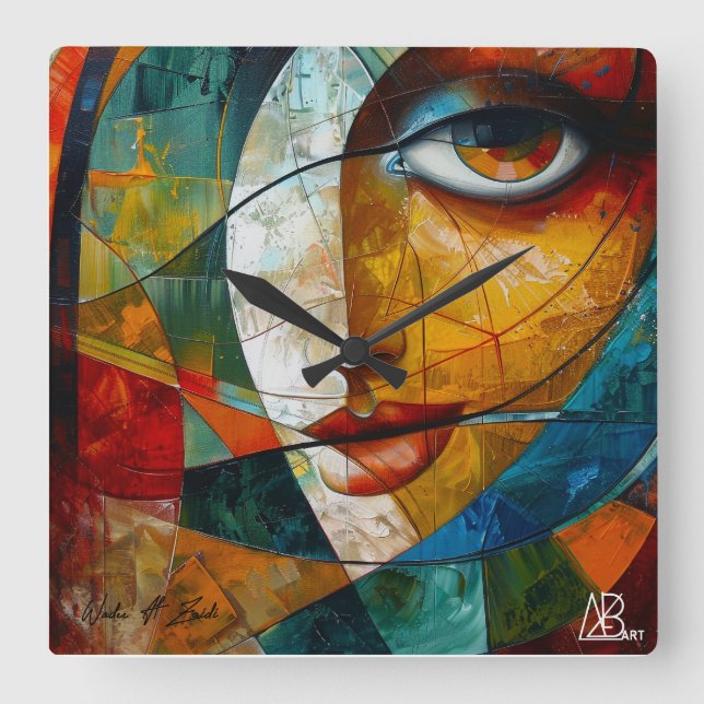 Abstrakter zeichn der Augen Quadratische Wanduhr (Vorderseite)