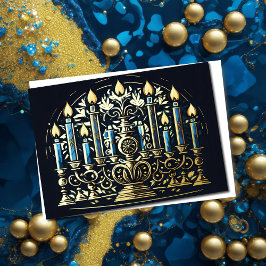 Abstrakter Zeichn von Menorah Gold Blue Feiertagskarte