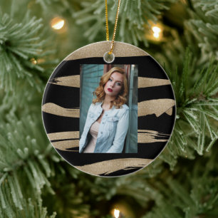 abstrakter, zeitgenössischer, schwarzer Goldpinsel Keramik Ornament