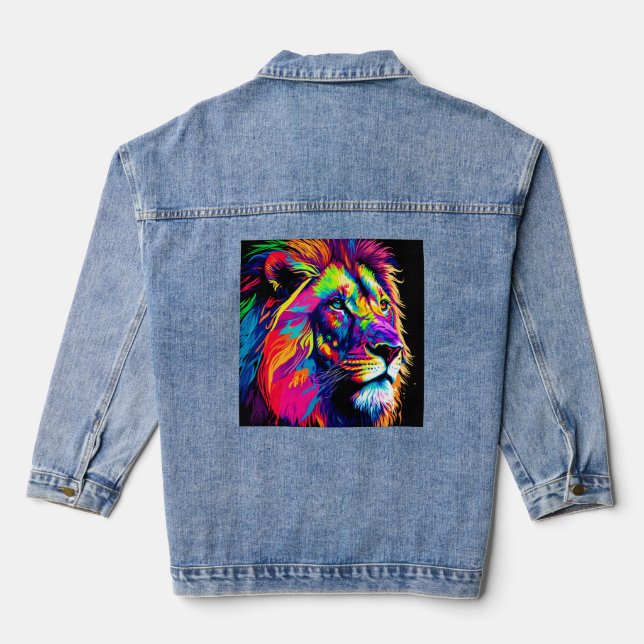 Abstraktes 3D-Lion-Portrait Digitale Kunst Jeansjacke (Rückseite)