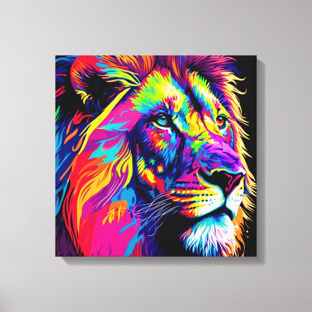Abstraktes 3D-Lion-Portrait Digitale Kunst Leinwanddruck (Vorderseite)
