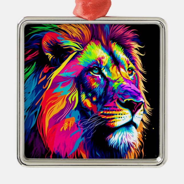 Abstraktes 3D-Lion-Portrait Digitale Kunst Ornament Aus Metall (Vorne)