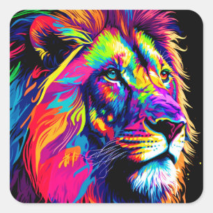 Abstraktes 3D-Lion-Portrait Digitale Kunst Quadratischer Aufkleber