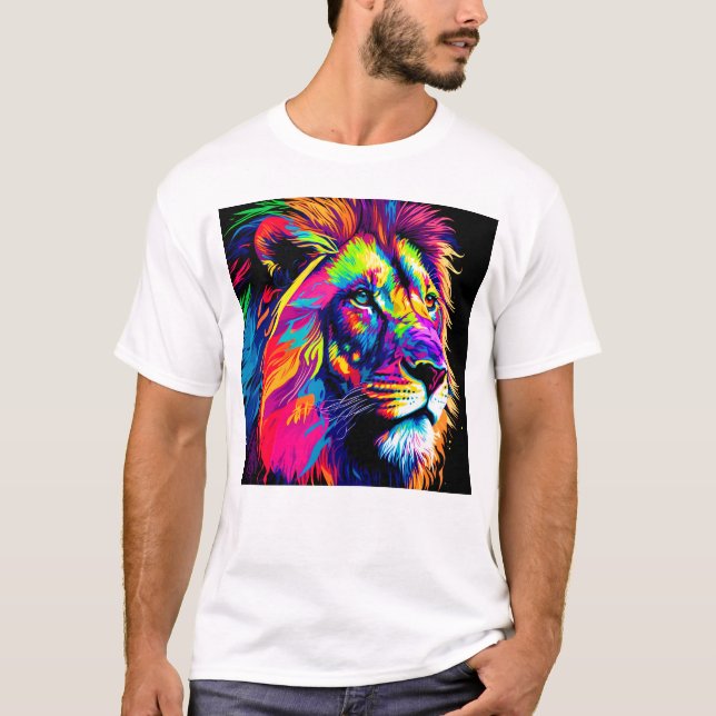 Abstraktes 3D-Lion-Portrait Digitale Kunst T-Shirt (Vorderseite)