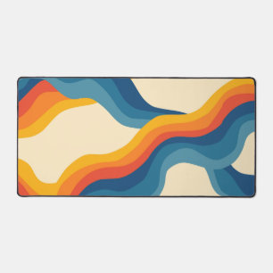 Abstraktes 70er Retro Orange Blaues Wellenstreifen Schreibtischunterlage