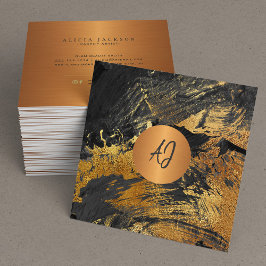 Abstraktes Acrylgold mit Monogramm Quadratische Visitenkarte