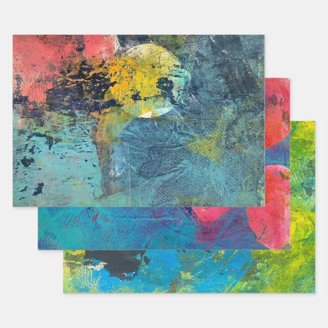 Abstraktes Acrylic Paint Gelli Print Set von drei Geschenkpapier Set (Set)
