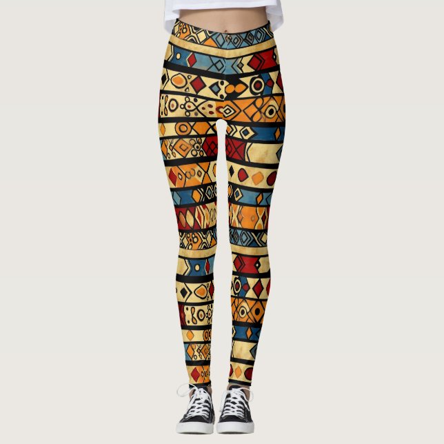 Abstraktes afrikanisches Muster Leggings (Vorderseite)
