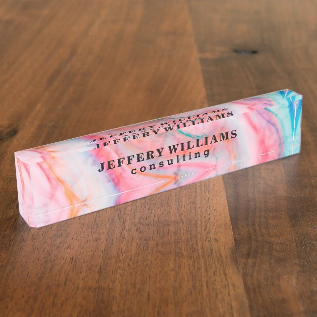 Abstraktes Agate Stone Muster Namensplakette (Seite)