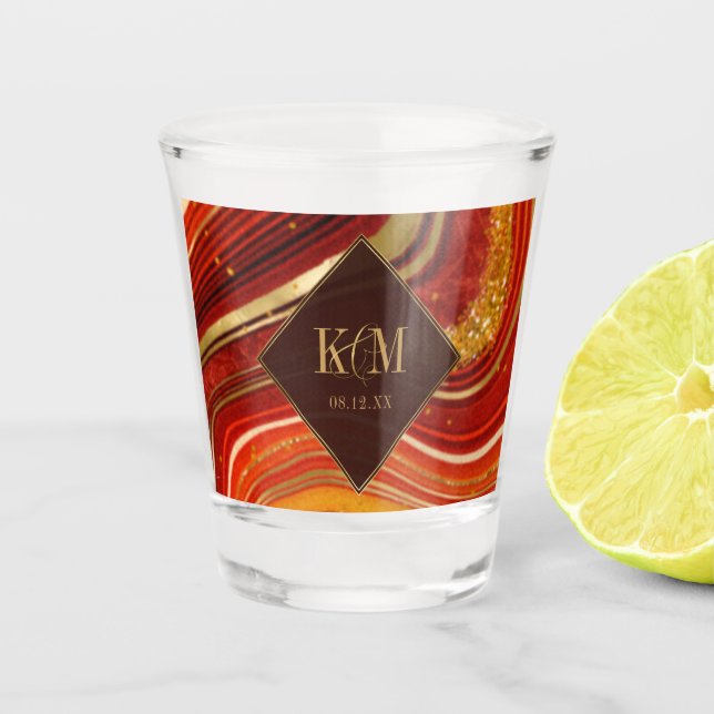 Abstraktes Agate Wedding Hot Orange ID827 Shot Gla Schnapsglas (Vorderseite)