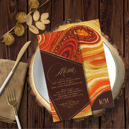 Abstraktes Agate Wedding Menu V2 Hot Orange ID827 Menükarte