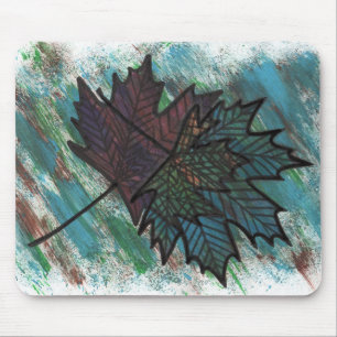 Abstraktes Ahornblatt Linien Kunst Botanisches Gra Mousepad