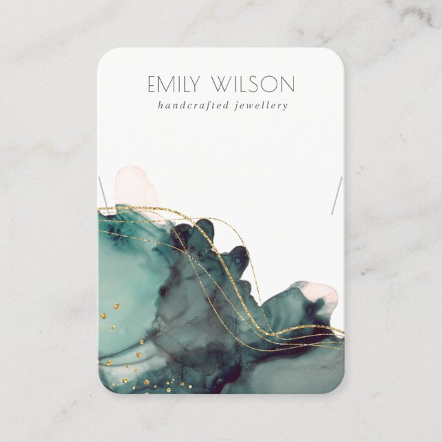 Abstraktes Alkoholtink Gold Green Netzkleckanzeige Visitenkarte (Vorderseite)