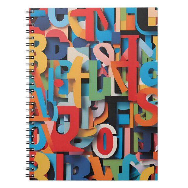 Abstraktes Alphabet-Notebook mit bunten Buchstaben Notizblock (Vorderseite)