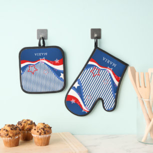 Abstraktes amerikanisches Fahnendesign patriotisch Ofenhandschuh & Topflappen-Set