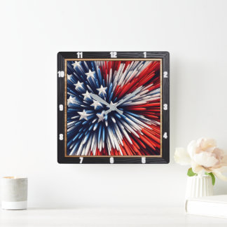 Abstraktes amerikanisches Flag Spikes Design Quadratische Wanduhr