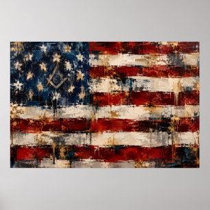 Abstraktes Amerikanisches Flaggen-Maurer-Symbol Wa Poster