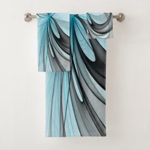 Abstraktes Anthracite Grau Blau Modernes Fraktal K Badhandtuch Set