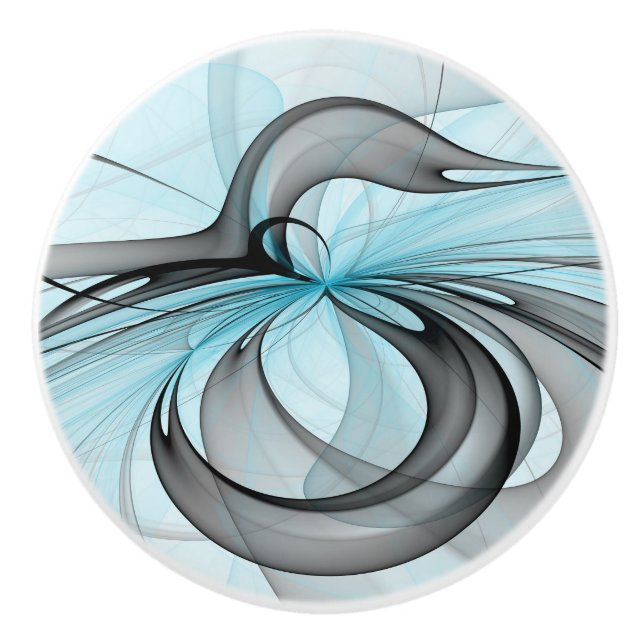 Abstraktes Anthracite Grau Blau Modernes Fraktal K Keramikknauf (Vorderseite)