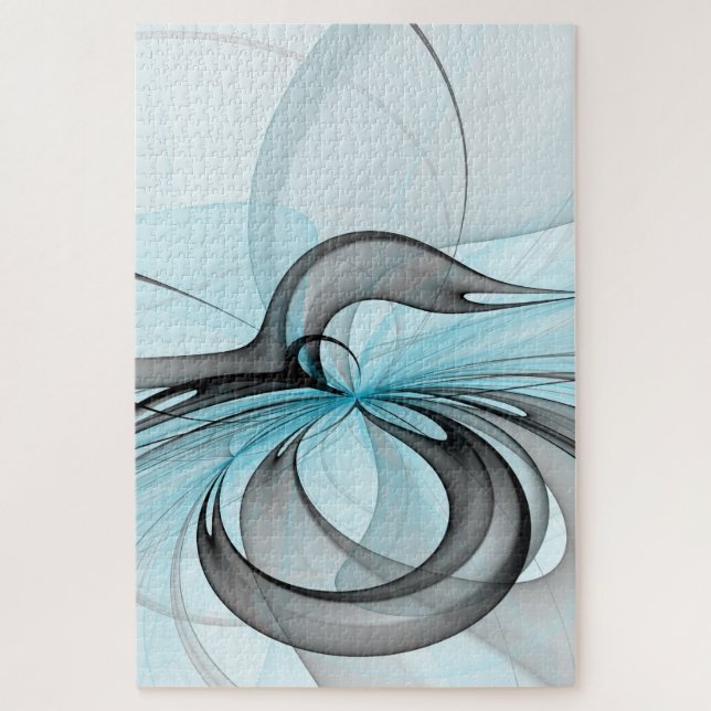 Abstraktes Anthracite Grau Blau Modernes Fraktal K Puzzle (Vertikal)