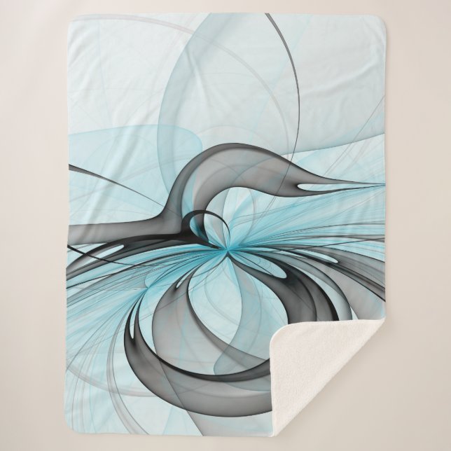 Abstraktes Anthracite Grau Blau Modernes Fraktal K Sherpadecke (Vorderseite)