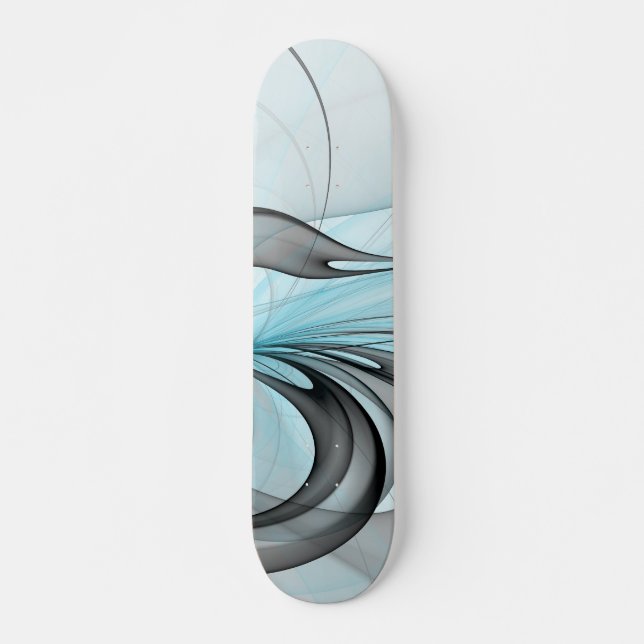 Abstraktes Anthracite Grau Blau Modernes Fraktal K Skateboard (Vorne)