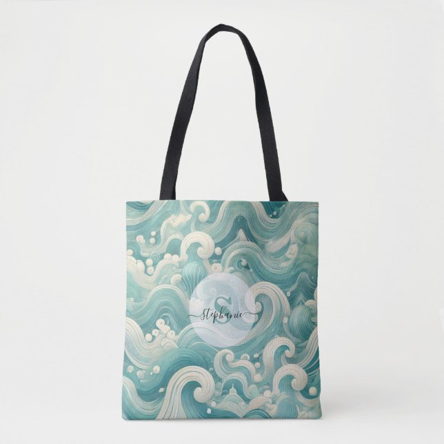 Abstraktes Aqua Blue & White Wave - Moderne Fluid  (Vorderseite)