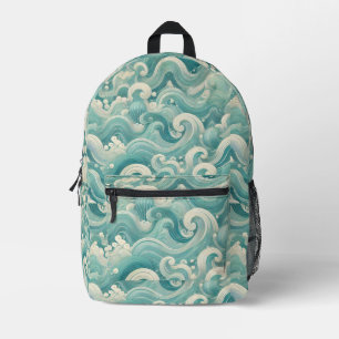 Abstraktes Aqua Blue & White Wave - Moderne Fluid Bedruckter Rucksack