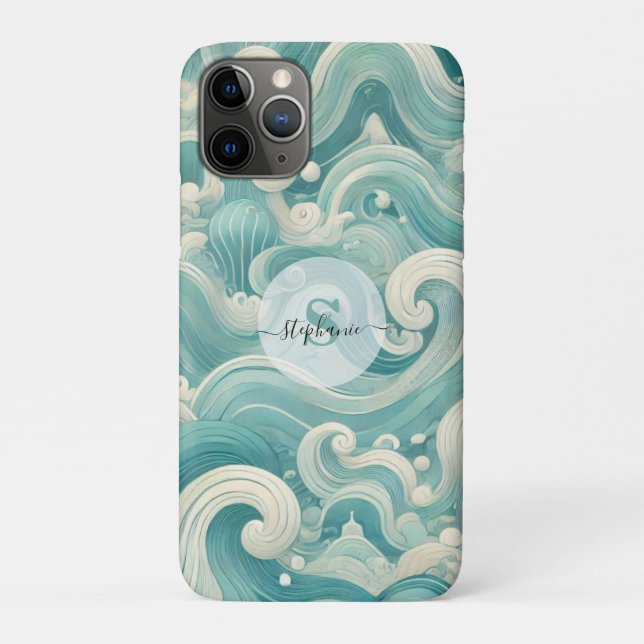 Abstraktes Aqua Blue & White Wave - Moderne Fluid  Case-Mate iPhone Hülle (Rückseite)
