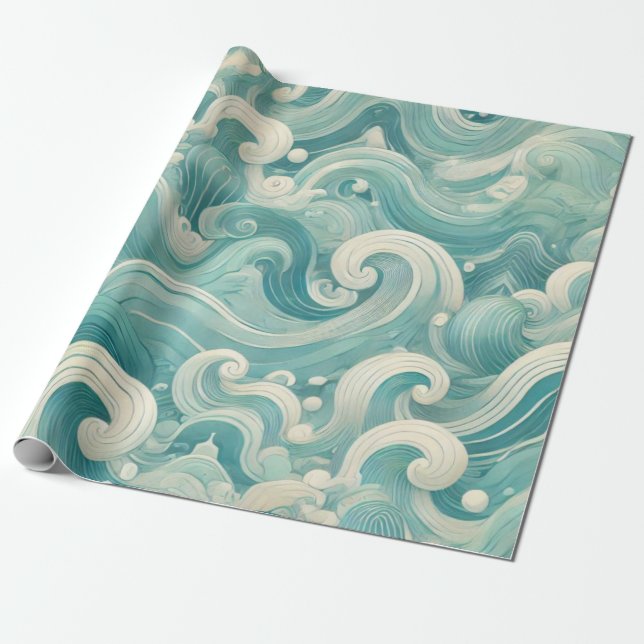 Abstraktes Aqua Blue & White Wave - Moderne Fluid  Geschenkpapier (Ungerollt)