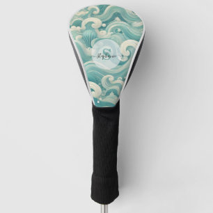 Abstraktes Aqua Blue & White Wave - Moderne Fluid Golf Headcover