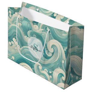 Abstraktes Aqua Blue & White Wave - Moderne Fluid Große Geschenktüte