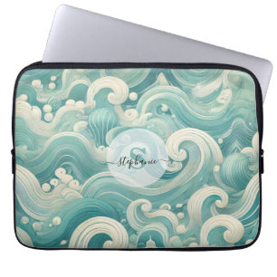 Abstraktes Aqua Blue & White Wave - Moderne Fluid Laptopschutzhülle