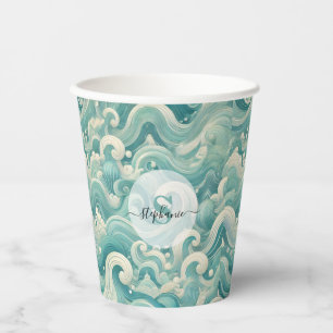 Abstraktes Aqua Blue & White Wave - Moderne Fluid Pappbecher