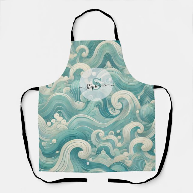 Abstraktes Aqua Blue & White Wave - Moderne Fluid  Schürze (Vorderseite)