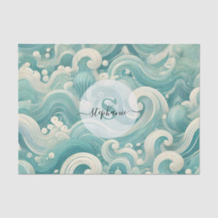 Abstraktes Aqua Blue & White Wave - Moderne Fluid  Seidenpapier